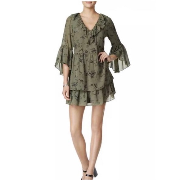 🐢Kensie Green Floral Print Ruffle Casual Dress M - Picture 2 of 8